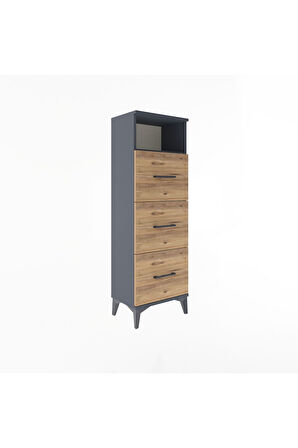 Arges Dolap Tek Raflı 3 Çekmeceli 44x30x134 Antrasit-Çam