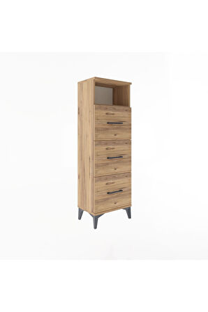Arges Dolap Tek Raflı 3 Çekmeceli 44x30x134 Çam-Çam