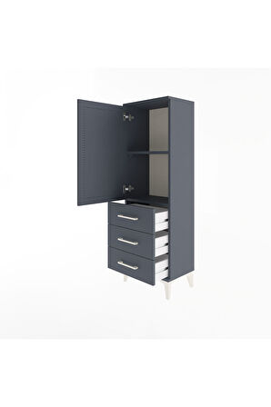 Arges Dolap 2 Raflı 3 Çekmeceli Tek Kapaklı 44x30x134 Antrasit-Antrasit