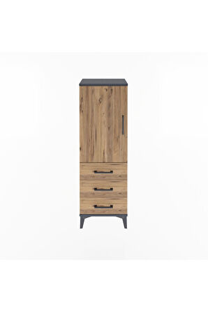 Arges Dolap 2 Raflı 3 Çekmeceli Tek Kapaklı 44x30x134 Antrasit-Çam