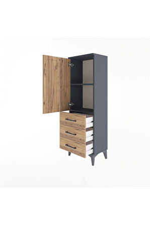 Arges Dolap 2 Raflı 3 Çekmeceli Tek Kapaklı 44x30x134 Antrasit-Çam