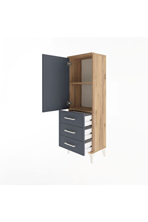 Arges Dolap 2 Raflı 3 Çekmeceli Tek Kapaklı 44x30x134 Çam-Antrasit