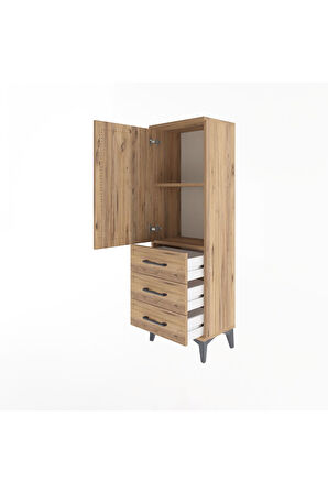 Arges Dolap 2 Raflı 3 Çekmeceli Tek Kapaklı 44x30x134 Çam-Çam