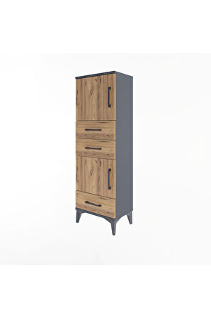 Arges Dolap 2 Raflı 3 Çekmeceli 2 Kapaklı 44x30x134 Antrasit-Çam