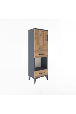 Arges Dolap 2 Raflı 3 Çekmeceli Tek Kapaklı 44x30x134 Antrasit-Çam