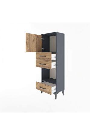 Arges Dolap 2 Raflı 3 Çekmeceli Tek Kapaklı 44x30x134 Antrasit-Çam