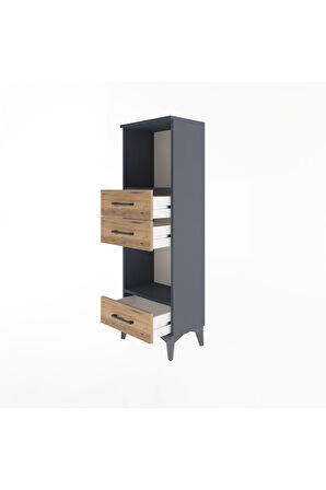 Arges Dolap 2 Raflı 3 Çekmeceli 44x30x134 Antrasit-Çam