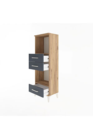 Arges Dolap 2 Raflı 3 Çekmeceli 44x30x134 Çam-Antrasit