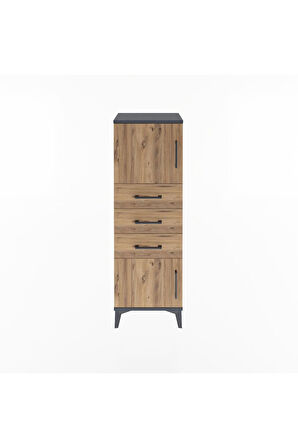 Arges Dolap 2 Raflı 3 Çekmeceli 2 Kapaklı 44x30x134 Antrasit-Çam