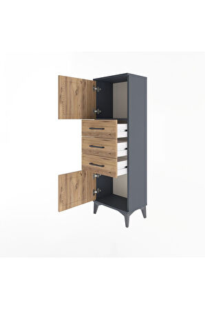 Arges Dolap 2 Raflı 3 Çekmeceli 2 Kapaklı 44x30x134 Antrasit-Çam