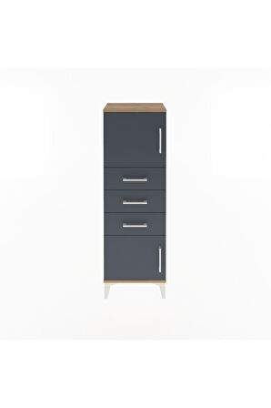 Arges Dolap 2 Raflı 3 Çekmeceli 2 Kapaklı 44x30x134 Çam-Antrasit