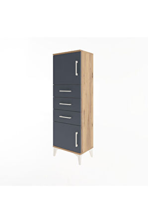 Arges Dolap 2 Raflı 3 Çekmeceli 2 Kapaklı 44x30x134 Çam-Antrasit
