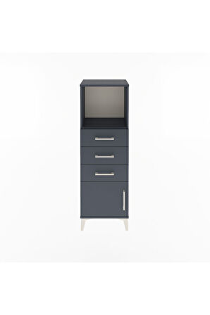 Arges Dolap Tek Raflı 3 Çekmeceli Tek Kapaklı 44x30x134 Antrasit-Antrasit