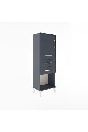 Arges Dolap Tek Raflı 3 Çekmeceli Tek Kapaklı 44x30x134 Antrasit-Antrasit