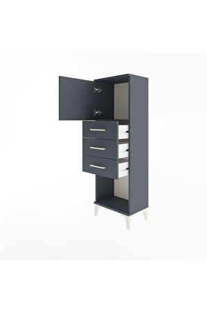 Arges Dolap Tek Raflı 3 Çekmeceli Tek Kapaklı 44x30x134 Antrasit-Antrasit