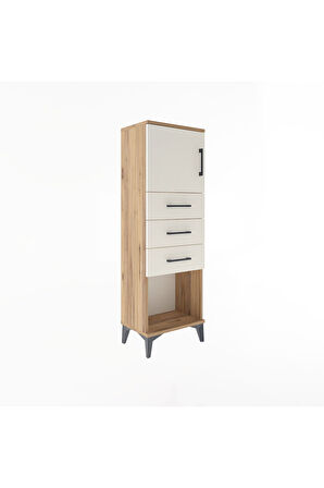 Arges Dolap Tek Raflı 3 Çekmeceli Tek Kapaklı 44x30x134 Çam-Aytaşı