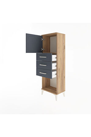 Arges Dolap Tek Raflı 3 Çekmeceli Tek Kapaklı 44x30x134 Çam-Antrasit