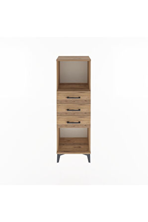 Arges Dolap Tek Raflı 3 Çekmeceli 44x30x134 Çam-Çam