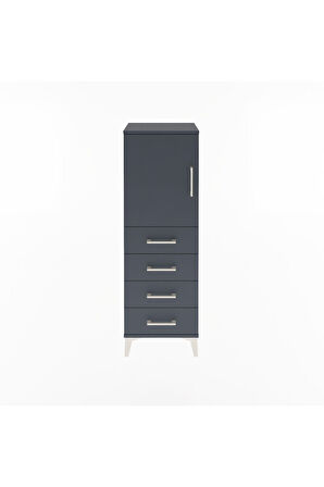 Arges Dolap 2 Raflı 4 Çekmeceli Tek Kapaklı 44x30x134 Antrasit-Antrasit