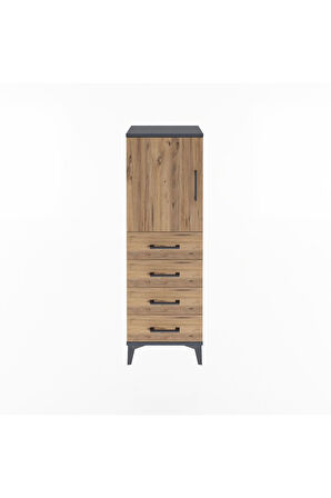 Arges Dolap 2 Raflı 4 Çekmeceli Tek Kapaklı 44x30x134 Antrasit-Çam