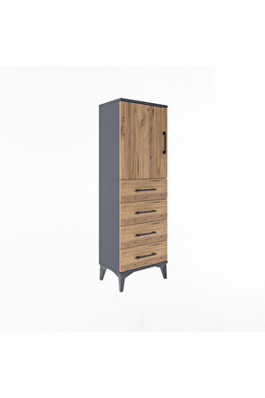 Arges Dolap 2 Raflı 4 Çekmeceli Tek Kapaklı 44x30x134 Antrasit-Çam