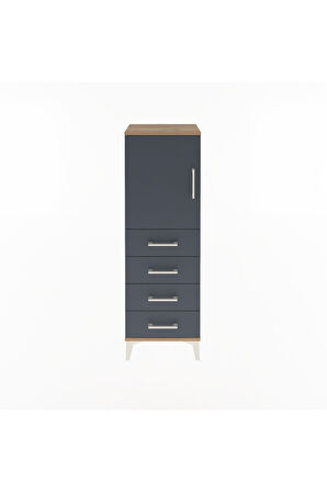 Arges Dolap 2 Raflı 4 Çekmeceli Tek Kapaklı 44x30x134 Çam-Antrasit