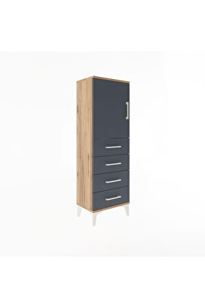 Arges Dolap 2 Raflı 4 Çekmeceli Tek Kapaklı 44x30x134 Çam-Antrasit