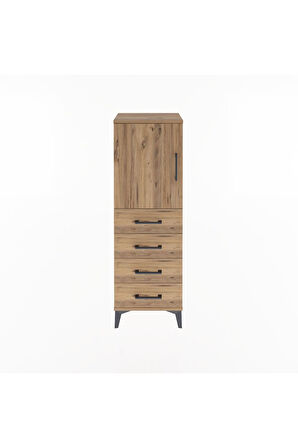 Arges Dolap 2 Raflı 4 Çekmeceli Tek Kapaklı 44x30x134 Çam-Çam