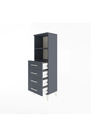 Arges Dolap 2 Raflı 4 Çekmeceli 44x30x134 Antrasit-Antrasit