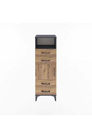 Arges Dolap 2 Raflı 4 Çekmeceli Tek Kapaklı 44x30x134 Antrasit-Çam