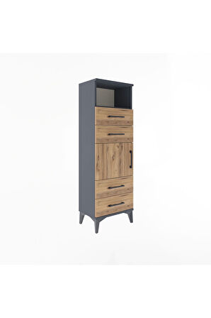 Arges Dolap 2 Raflı 4 Çekmeceli Tek Kapaklı 44x30x134 Antrasit-Çam