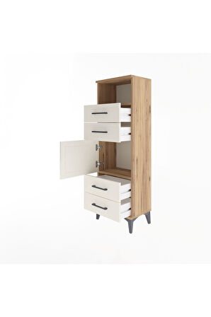 Arges Dolap 2 Raflı 4 Çekmeceli Tek Kapaklı 44x30x134 Çam-Aytaşı