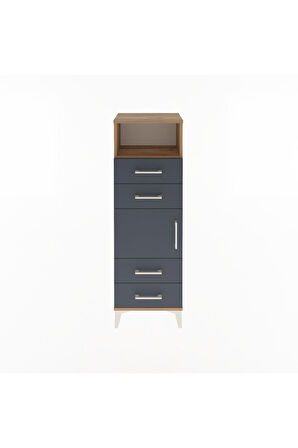 Arges Dolap 2 Raflı 4 Çekmeceli Tek Kapaklı 44x30x134 Çam-Antrasit