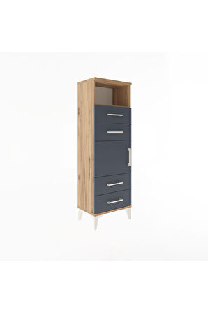 Arges Dolap 2 Raflı 4 Çekmeceli Tek Kapaklı 44x30x134 Çam-Antrasit
