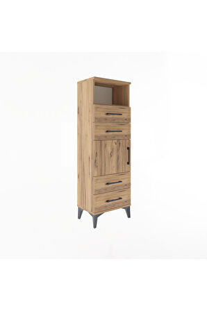 Arges Dolap 2 Raflı 4 Çekmeceli Tek Kapaklı 44x30x134 Çam-Çam