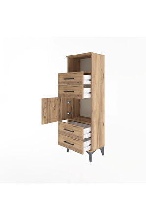 Arges Dolap 2 Raflı 4 Çekmeceli Tek Kapaklı 44x30x134 Çam-Çam