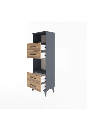 Arges Dolap 2 Raflı 4 Çekmeceli 44x30x134 Antrasit-Çam