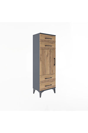 Arges Dolap 2 Raflı 4 Çekmeceli Tek Kapaklı 44x30x134 Antrasit-Çam