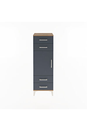 Arges Dolap 2 Raflı 4 Çekmeceli Tek Kapaklı 44x30x134 Çam-Antrasit