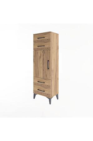 Arges Dolap 2 Raflı 4 Çekmeceli Tek Kapaklı 44x30x134 Çam-Çam