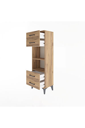Arges Dolap 2 Raflı 4 Çekmeceli 44x30x134 Çam-Çam