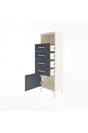 Arges Dolap Tek Raflı 4 Çekmeceli Tek Kapaklı 44x30x134 Aytaşı-Antrasit