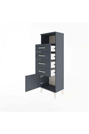 Arges Dolap Tek Raflı 4 Çekmeceli Tek Kapaklı 44x30x134 Antrasit-Antrasit