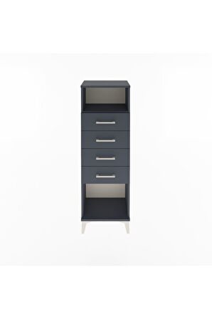 Arges Dolap Tek Raflı 4 Çekmeceli 44x30x134 Antrasit-Antrasit