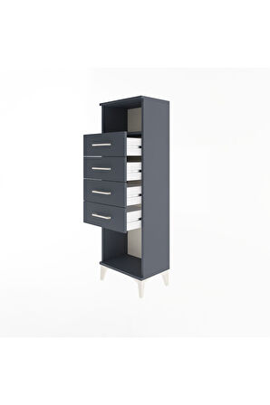 Arges Dolap Tek Raflı 4 Çekmeceli 44x30x134 Antrasit-Antrasit