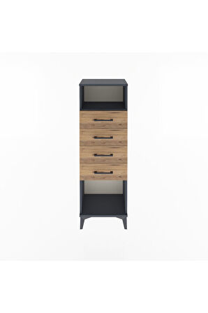 Arges Dolap Tek Raflı 4 Çekmeceli 44x30x134 Antrasit-Çam