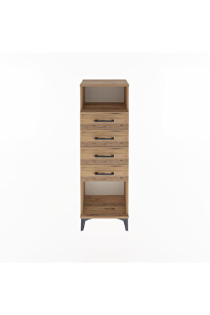 Arges Dolap Tek Raflı 4 Çekmeceli 44x30x134 Çam-Çam