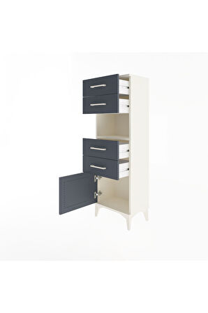 Arges Dolap Tek Raflı 4 Çekmeceli Tek Kapaklı 44x30x134 Aytaşı-Antrasit