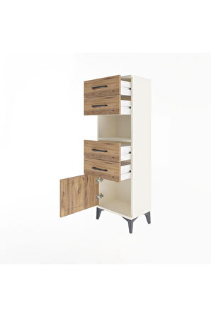 Arges Dolap Tek Raflı 4 Çekmeceli Tek Kapaklı 44x30x134 Aytaşı-Çam
