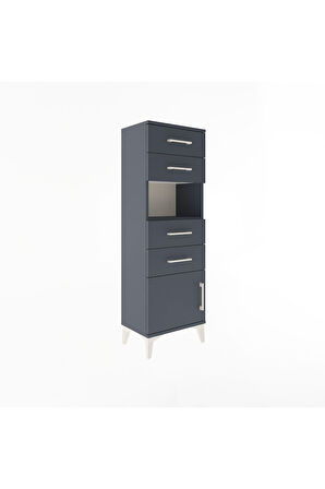 Arges Dolap Tek Raflı 4 Çekmeceli Tek Kapaklı 44x30x134 Antrasit-Antrasit